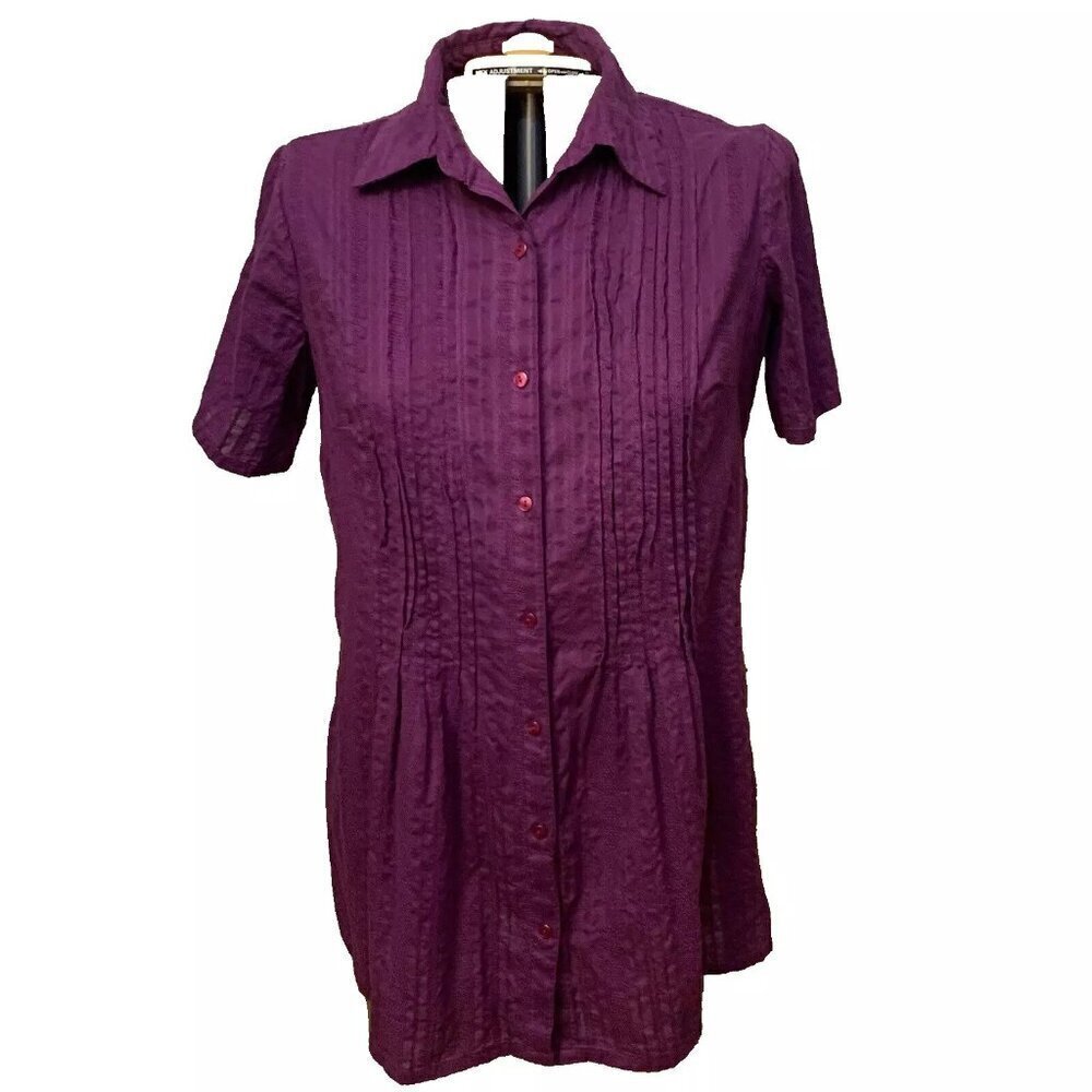 Women Within. Size 1X (M). Short Sleeve. Cotton. Pin Tucks. Purple Top B93
